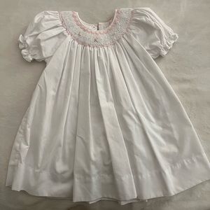 Petit Ami White Rose Smocked Toddler Bishop Dress